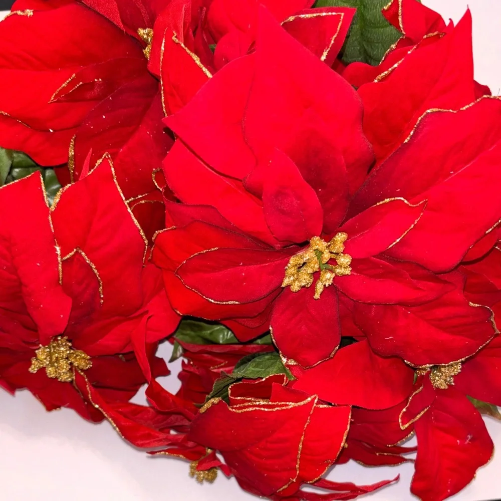 Poinsettia with GOLD ACCENTS FAUX POINSETTIA WITH GOLD TRIM Red CHRISTMAS
